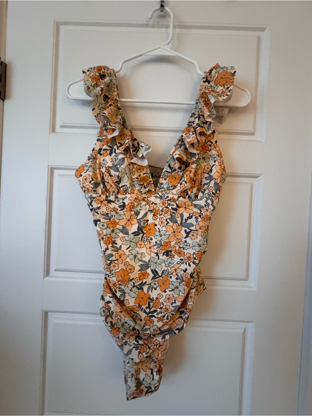 Cupshe maternity Cream One-Piece Swimsuit with Orange & Sage Floral Print